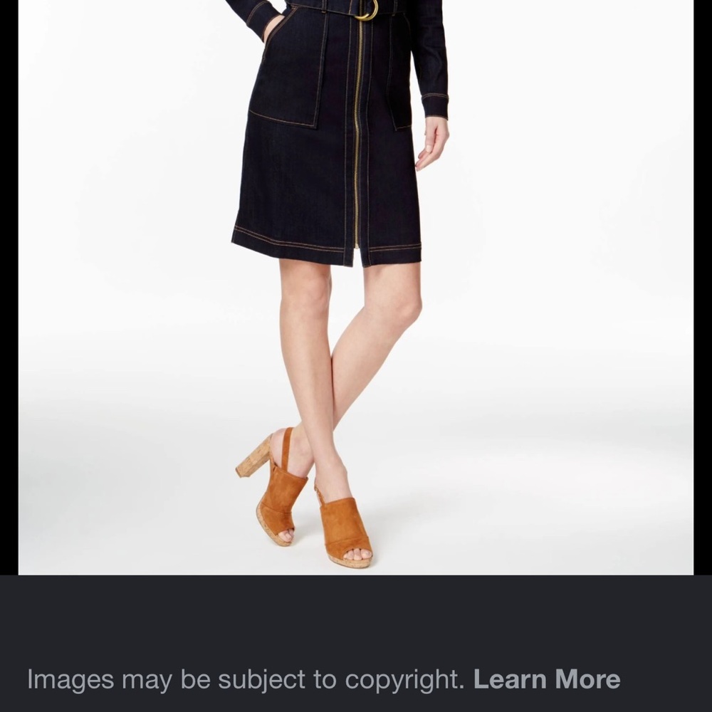 International Concepts Dark Denim Long Sleeve Dress with Contrast Stitching.